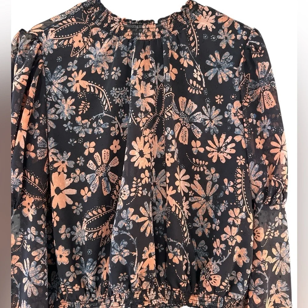 Free People Clarissa Puff Sleeve Top in Midnight Combo